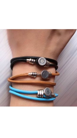 Bracelet 2 Voltas em Couro e Prata 925 